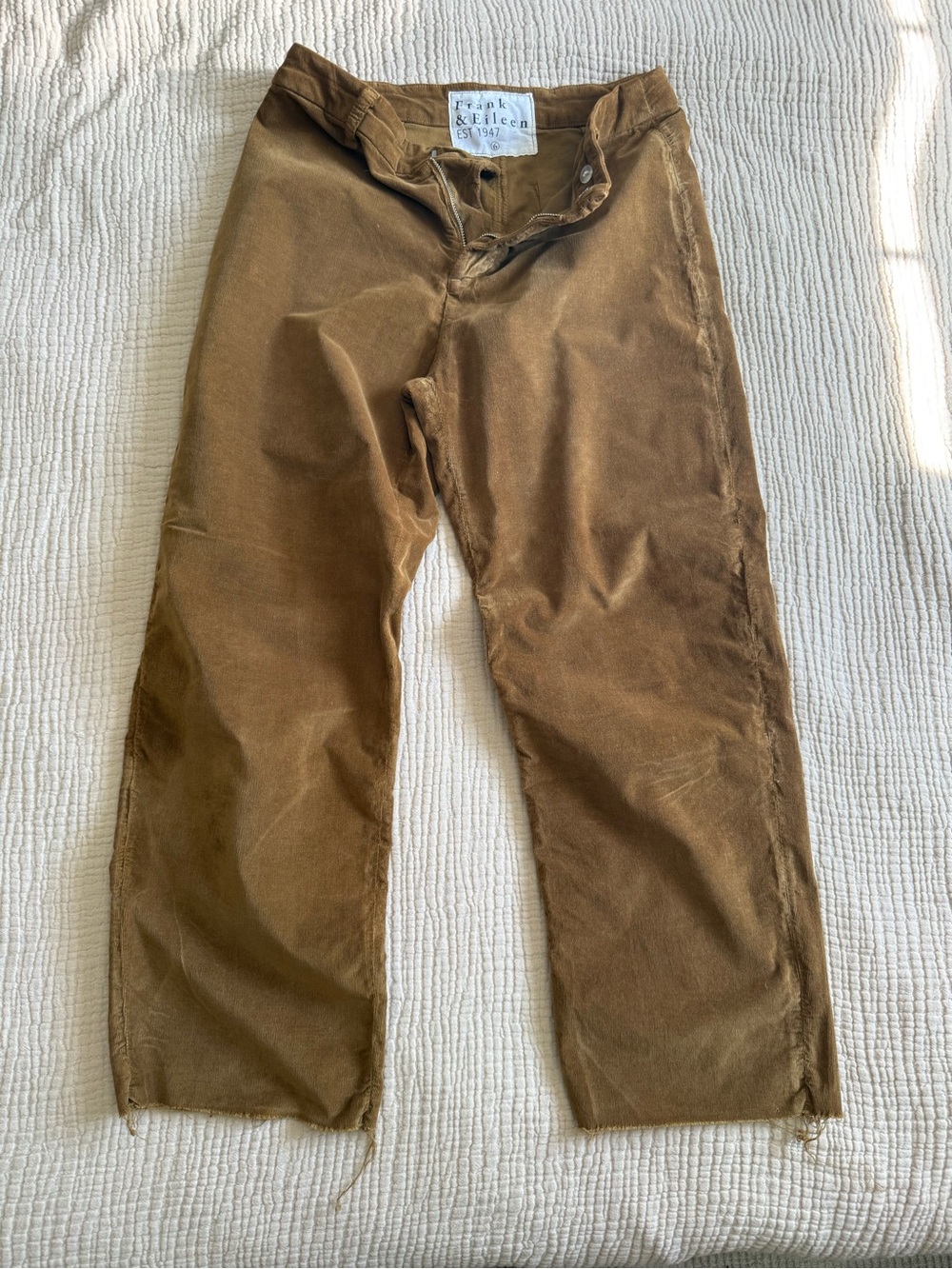Frank & Eileen Womens Cropped Corduroy Pants Frayed Hem Brown sz 6
